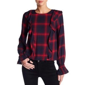 Kenzie plaid ruffled blouse. Medium.